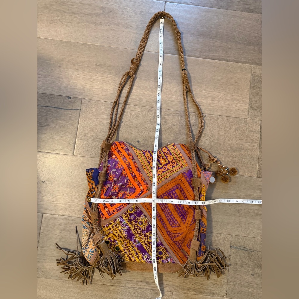 00’s Free People Suede Beaded Patchwork Braid Indie Bohemian Strap Purse UEC - Picture 4 of 8
